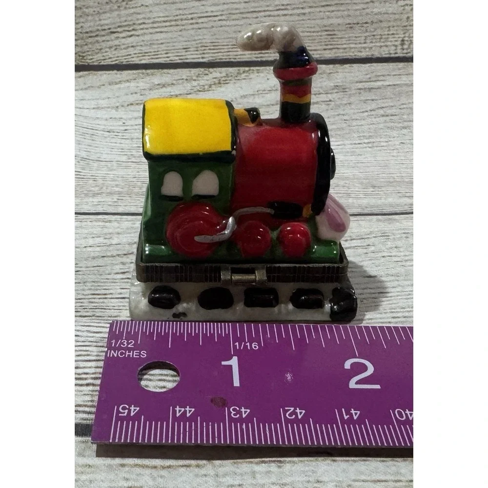 Trinket Box Steam Engine Shape Ceramic Hinged Keepsake Box Colorful Train T12